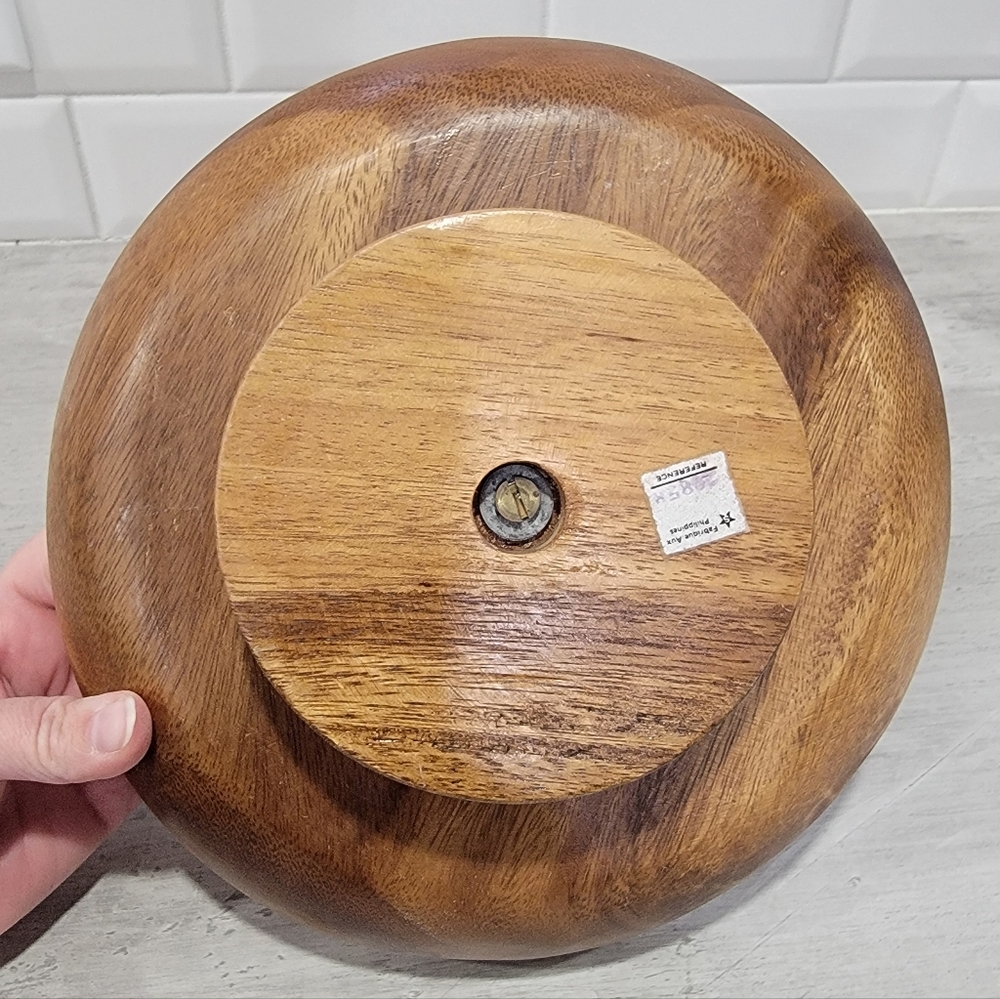 Vintage Wooden Swivel Serving Dish Divided Plate Carved Lazy Susan Mid-Century - Picture 5 of 15